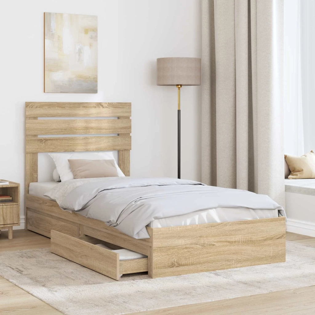 Letto con Contenitore con testiera Rovere Sonoma 90 x 190 cm