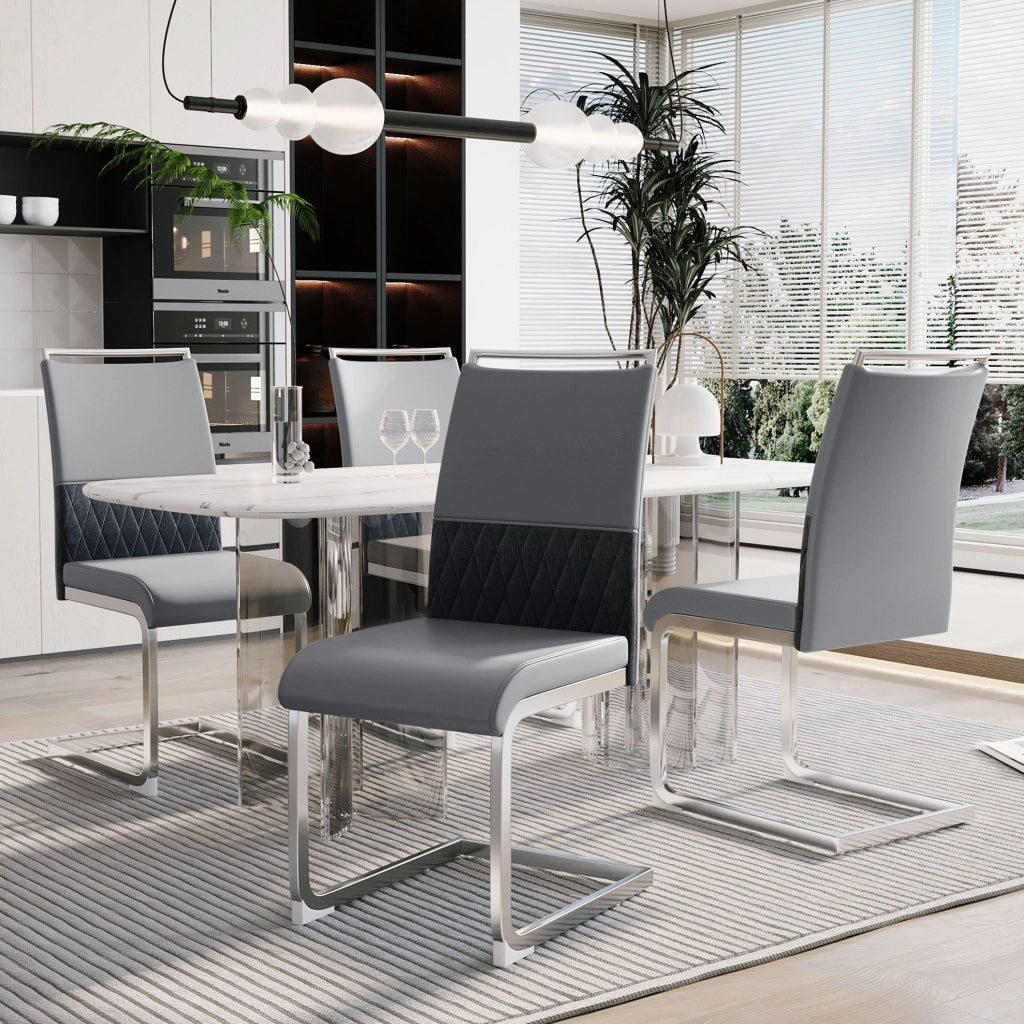 Sedia da pranzo ergonomica grigia con schienale imbottito