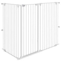 Cancelletto per Cani a 3 Pannelli Pieghevoli con Doppio Blocco, in Acciaio e Plastica, 206x120 cm, Bianco