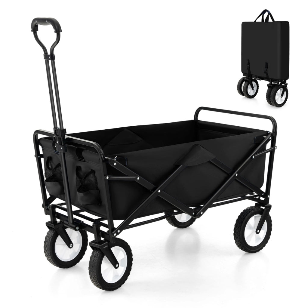 Carrello da giardino pieghevole e richiudibile, Carrello da campeggio e spesa quotidiana  resistente con manico Nero-Attrezzatura da campeggio
