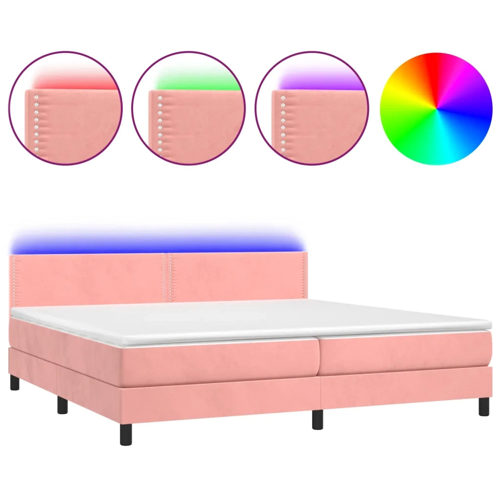 Letto a Molle con Materasso e LED Rosa 200x200 cm in Velluto 3134368
