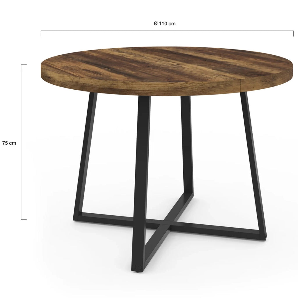 IDMarket - SELMA tavolo da pranzo rotondo 4 persone HAWKINS legno scuro e nero 110 cm