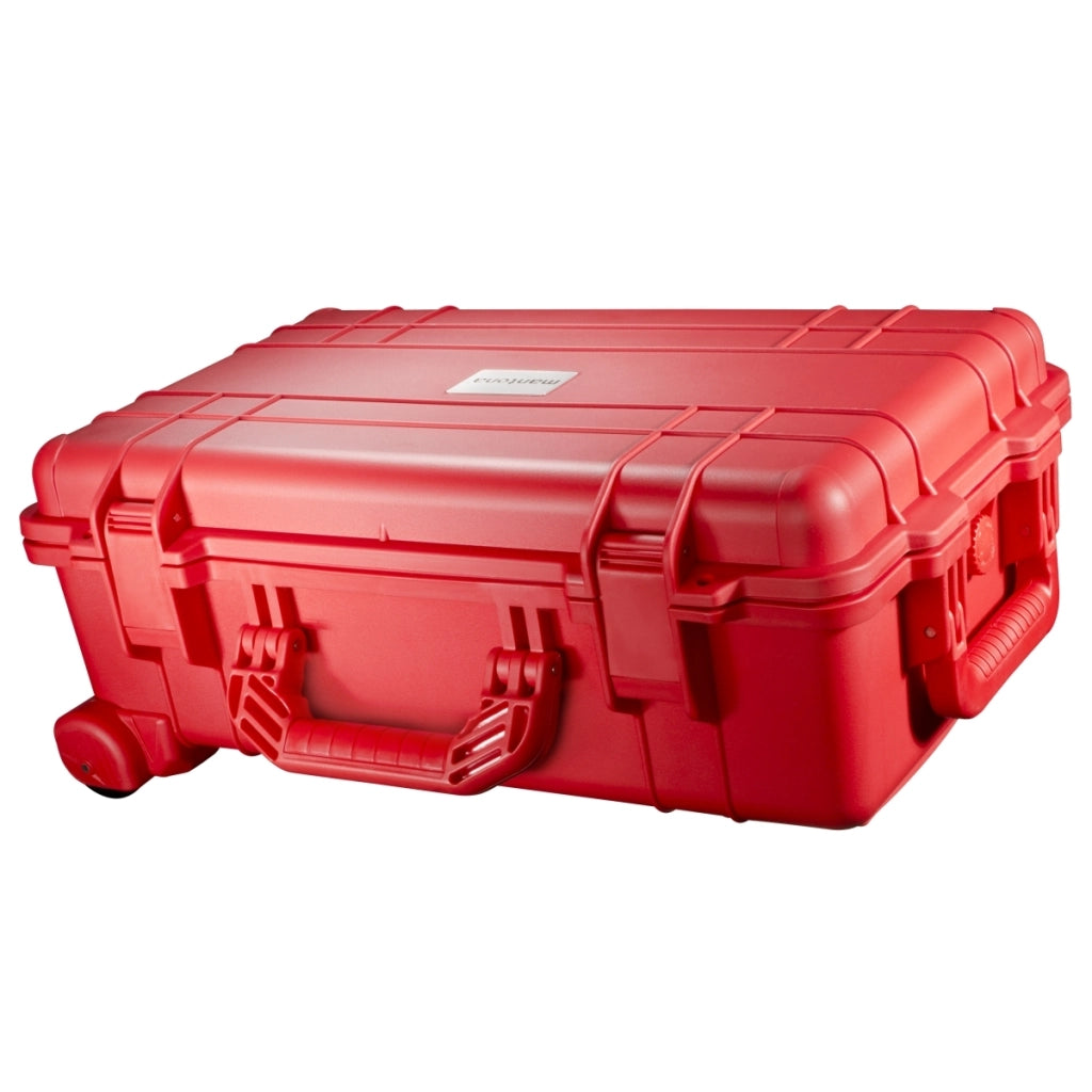 Mantona Outdoor Trolley fotografico rosso, impermeabile, antiurto, antipolvere e impilabile, Valigia rigida imbottita in schiuma, per attrezzature fotografi e oggetti di valore