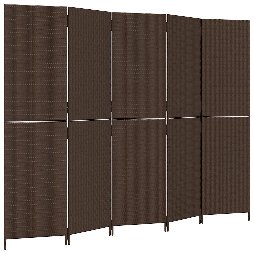 Divisorio per Ambienti | Divider per stanze | Paravento a 5 Pannelli Marrone in Polyrattan