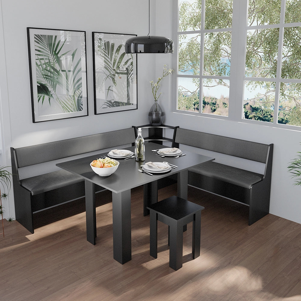 Vicco Gruppo panca ad angolo Nero 180 x 41.5 cm con tavolo