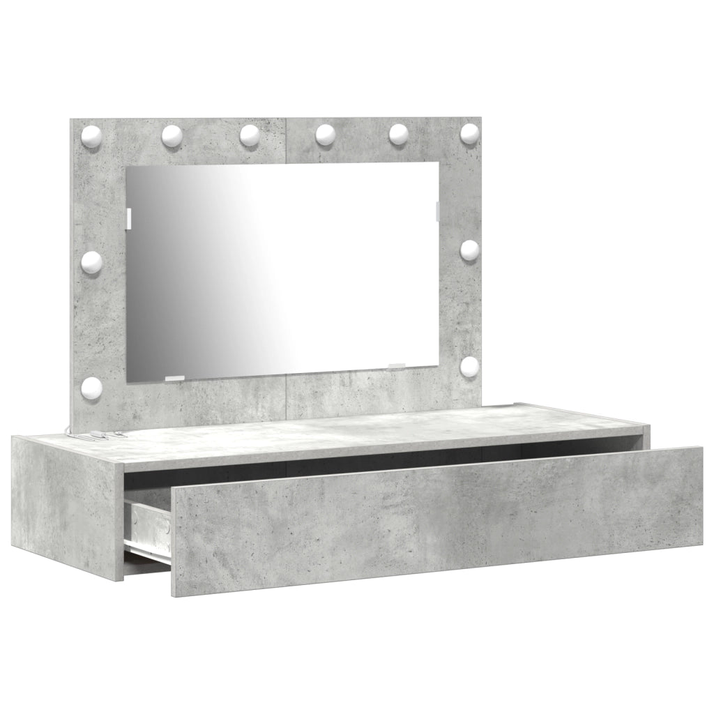 Tavolo da toeletta a muro con luci LED in grigio cemento