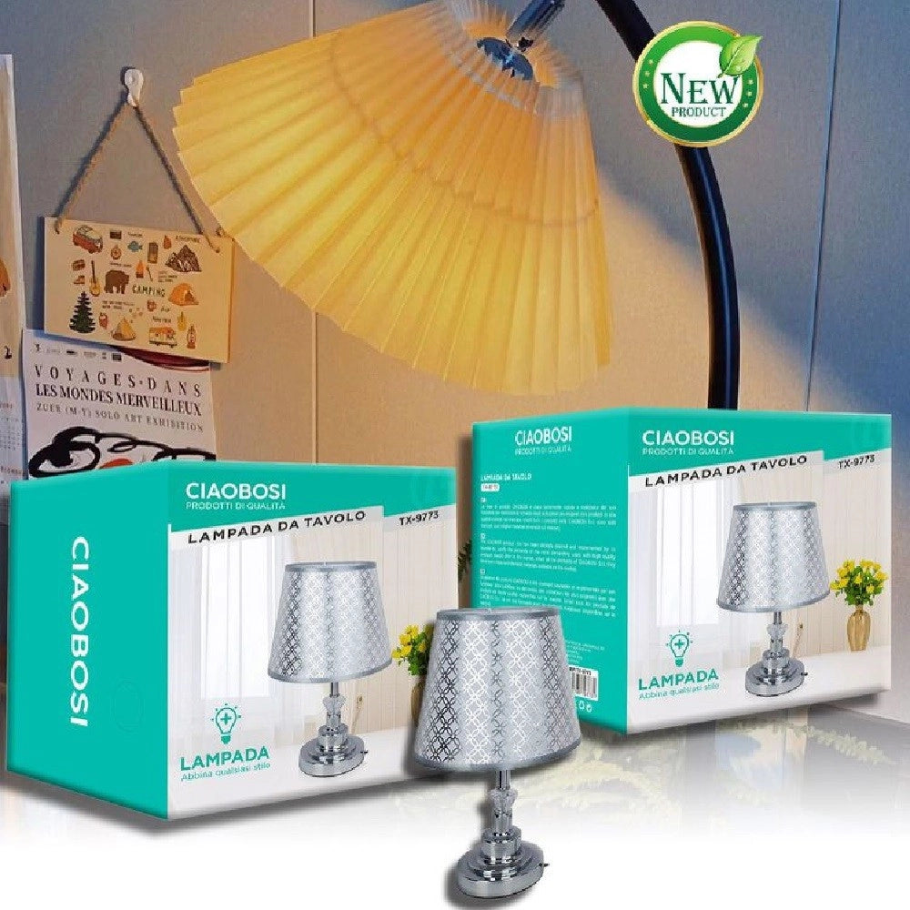 Trade Shop - Lume Lampada Abat Jour Da Tavolo Comodino Comò Arredo Camera Casa Luce Tx-9773 -