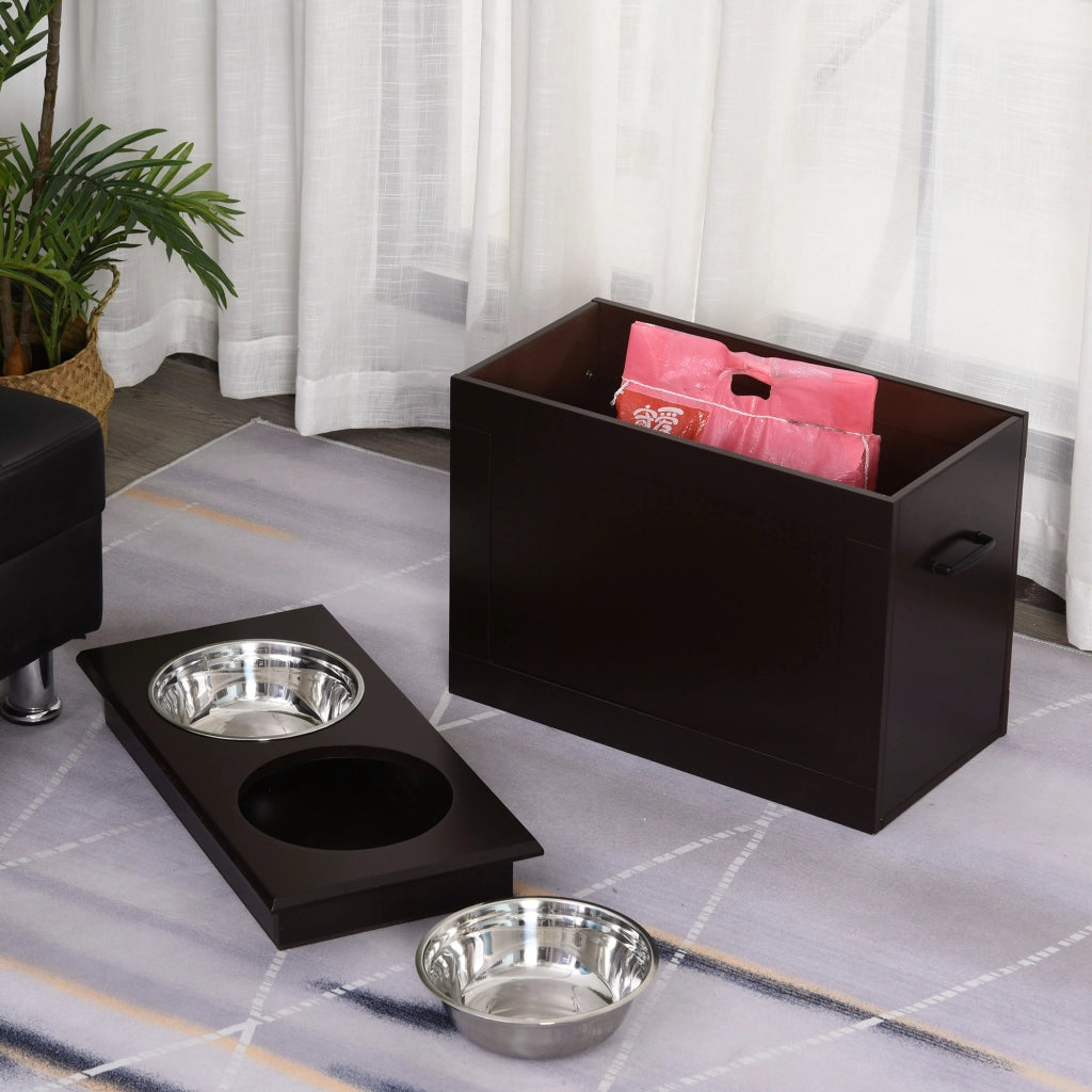 Porta Gamelle per Cani e Gatti ¨C zephmum ¨C Legno Chocolat 60x30x41 cm