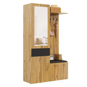 Mobile Ingresso con 5 Ganci; Specchio; Panca e Scarpiera; Stile Moderno; in MDF; Nero e Naturale; 98;5??38??191 cm