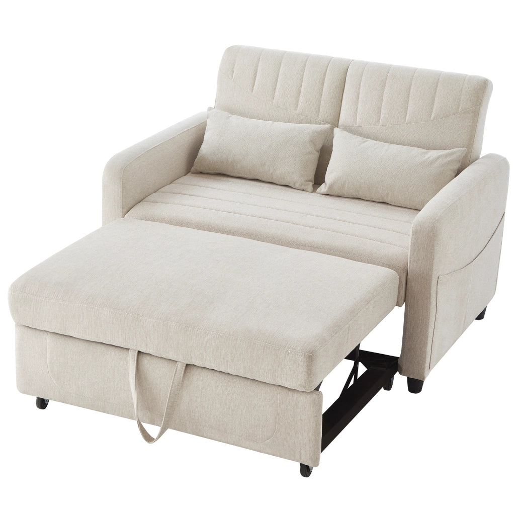 Divano letto estraibile 2 posti beige con schienale regolabile