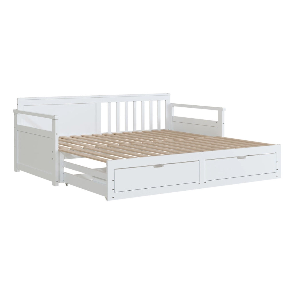 Letto giorno due in uno - Xylo - 90x200cm o 180x200cm - Bianco - Pino con cassetti e letto nido