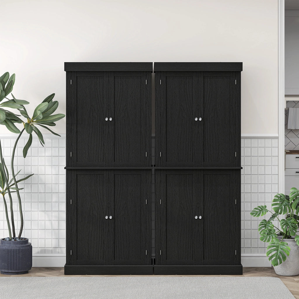 Mobile da Cucina Alto Credenza 76x40,5x184 cm con 6 Ripiani Regolabili e 4 Ante in Legno Nero