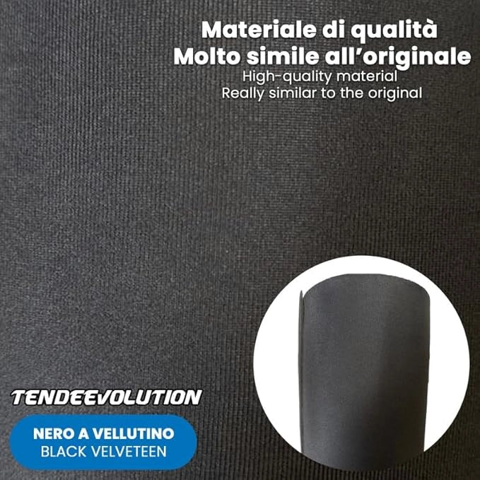 Kit Riparazione Tessuto Cielo Auto - Vellutino Nero Con 2 Colle Spray - Misura 1,50 x 5 m - Adatto anche per Pannelli Portiere e Pantoni