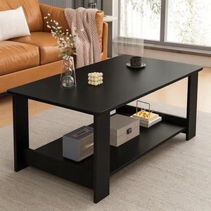 Tavolino da caffè moderno con ripiano, soggiorno grande 100 cm, loft nero