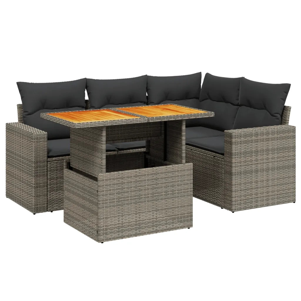Set Divano da Giardino 5 pz con Cuscini Grigio in Polyrattan