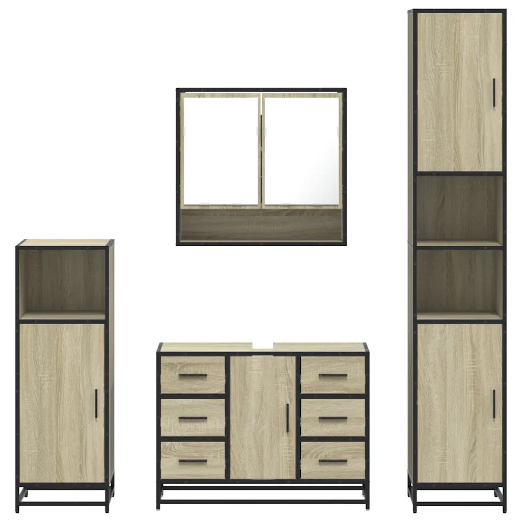 Set Mobili da Bagno 4 pz Rovere Sonoma in Legno Multistrato 3301231