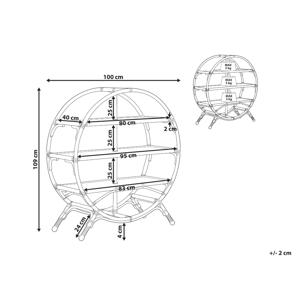Scaffale a 3 ripiani in rattan naturale e legno chiaro 109 cm soggiorno libreria camera da letto