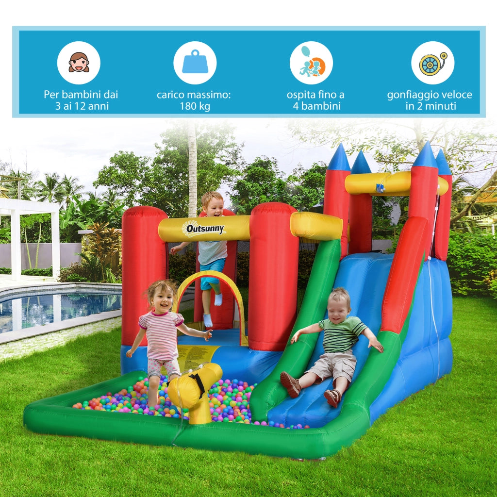 Easycomfort Gioco Gonfiabile per Bambini 3-8 Anni con Scivolo, Trampolino, Piscina, max 4 Bambini, 330x245x215cm