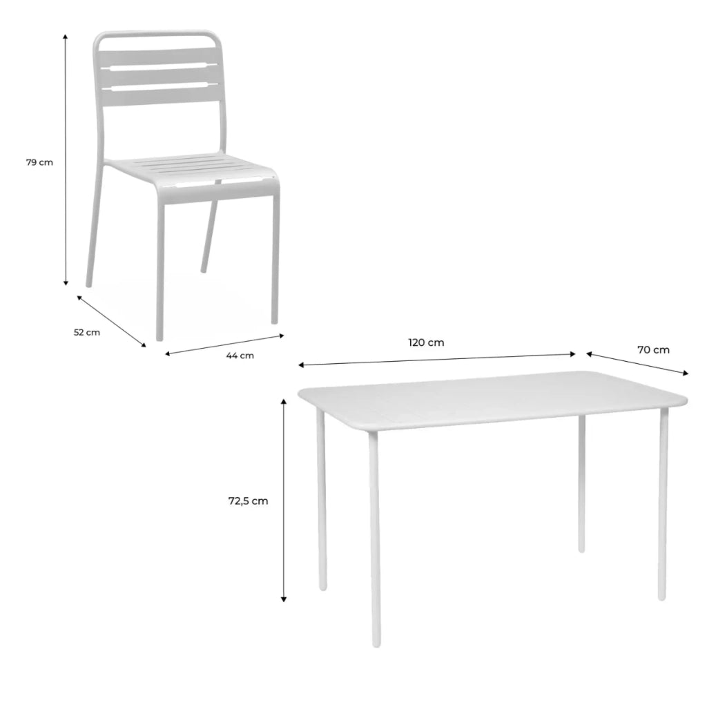 Set tavolo da giardino in acciaio con 4 sedie, 120cm, verde kaki