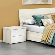 Comodino Melodia 2 Cassetti Rovere Sbiancato e Bianco Lucido – Design Moderno Senza Maniglie