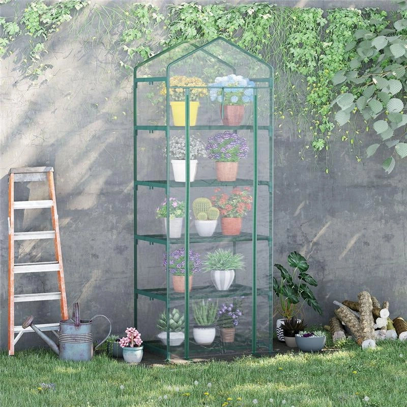 MINI SERRA PER PIANTE A 5 RIPIANI IN ACCIAIO CON COPERTURA IN PVC 69X49X193CM