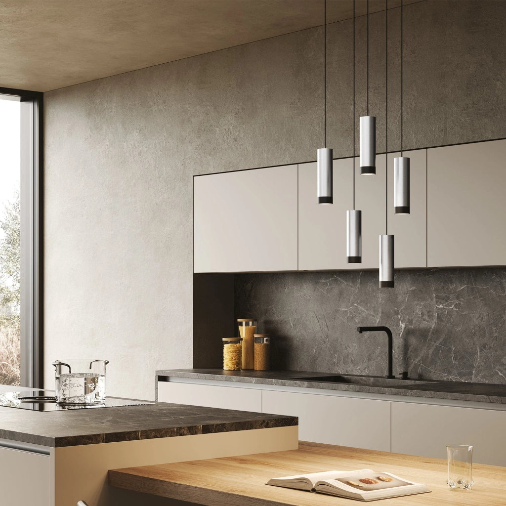 Tubotto Lampada a Sospensione LED 8W 3000K in Alluminio Anodizzato Nero e Argento, Design Modulare per Illuminazione d'Interni Elegante e Moderna