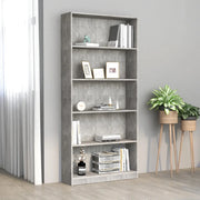 Libreria 5 Ripiani Grigio Cemento 80x24x175cm Legno Multistrato 800922