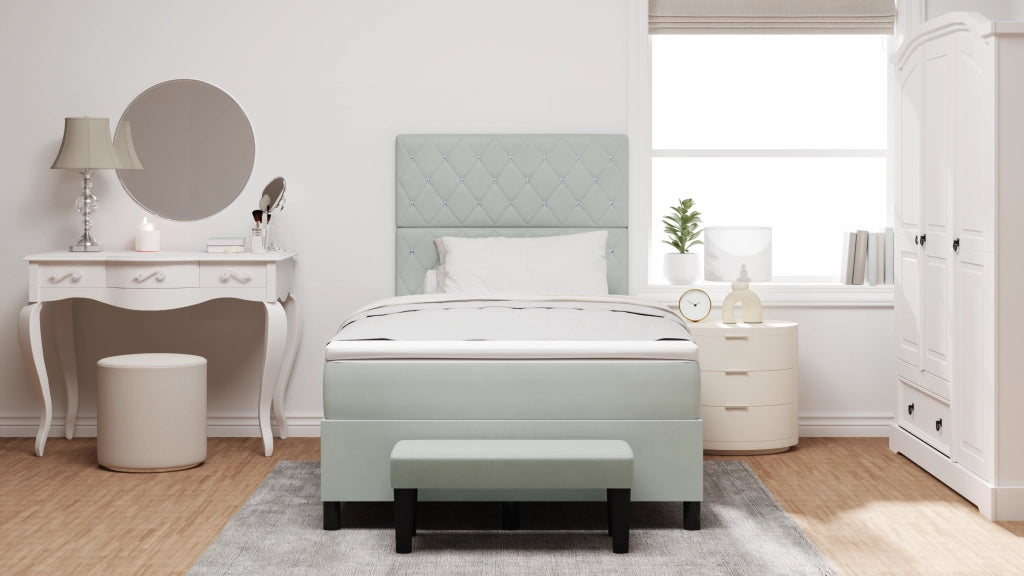 Letto con Box Spring e Materasso & Panca Grigio Chiaro 120x190 cm Velluto