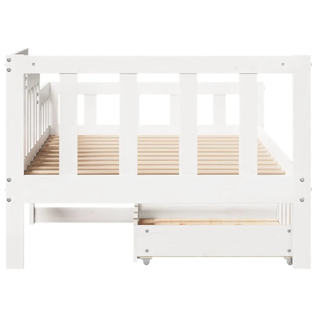 Dormeuse con Cassetti Bianco 90x200 cm Legno Massello di Pino