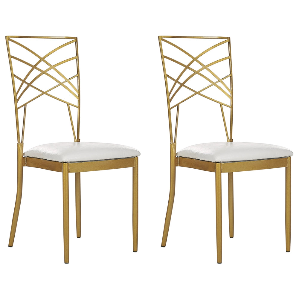 Set di 2 sedie da pranzo in metallo dorato ecopelle bianca imbottitura del sedile con industriale stile glam