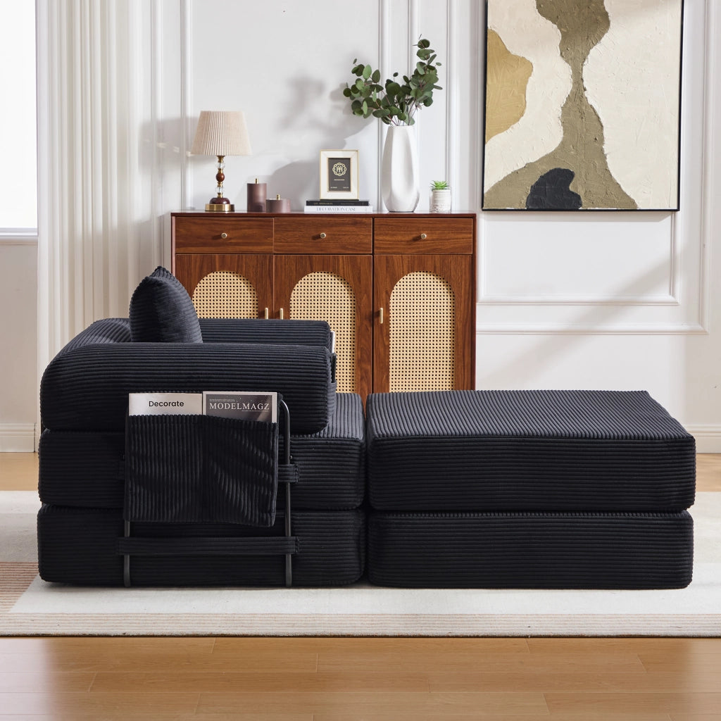 POUF pieghevole convertibile 109x95x43 cm in corduroy nero