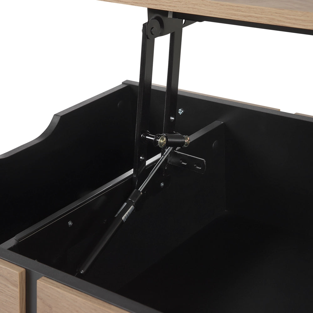 Tavolino da caffè in truciolare di legno chiaro con ripiano superiore gambe in metallo Nero