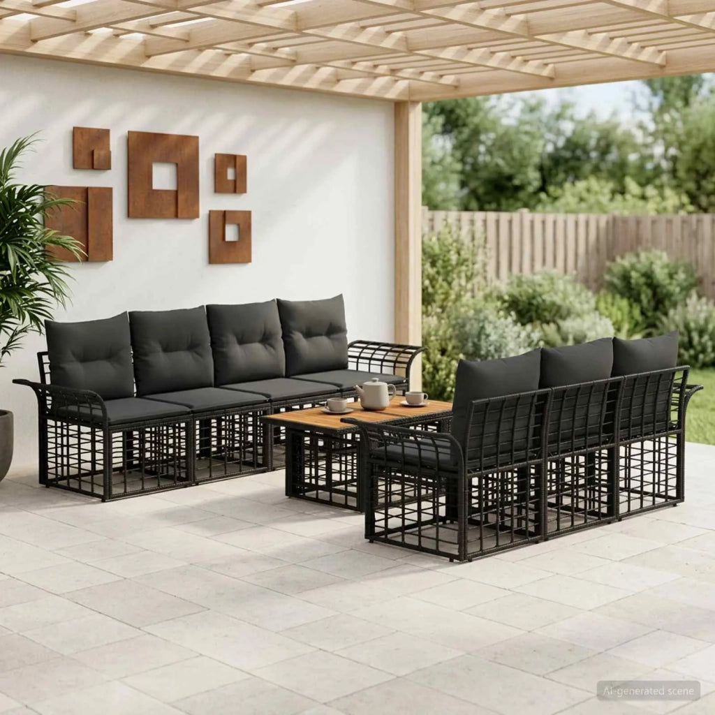 Set Divano da Giardino 8 pz Nero e Grigio scuro polyrattan 3437953