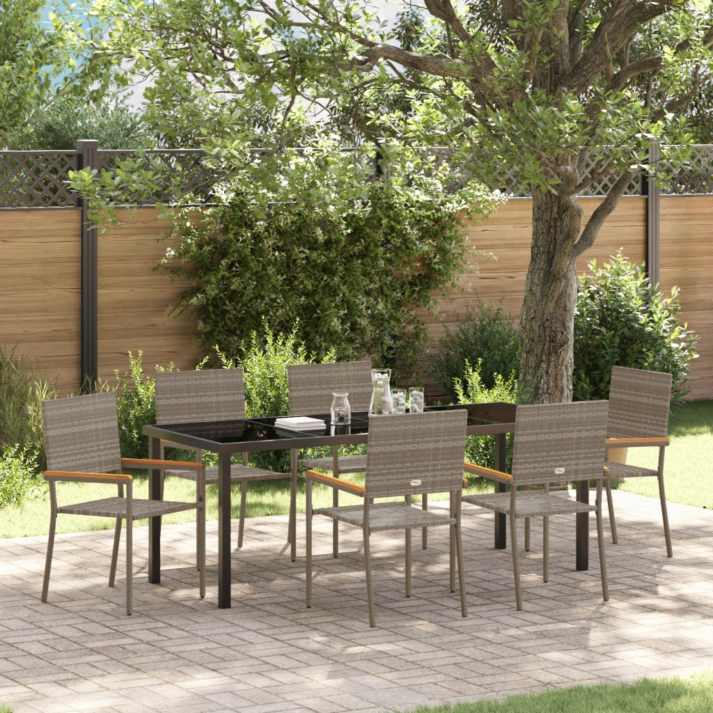 Set da Pranzo da Giardino 7 Pezzi Grigio Rattan Polipropilene