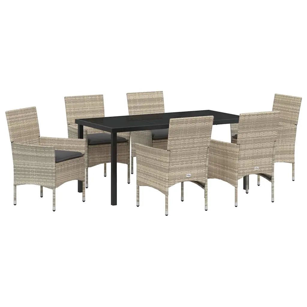 Set da Pranzo per Giardino 7 pcs Grigio chiaro polyrattan