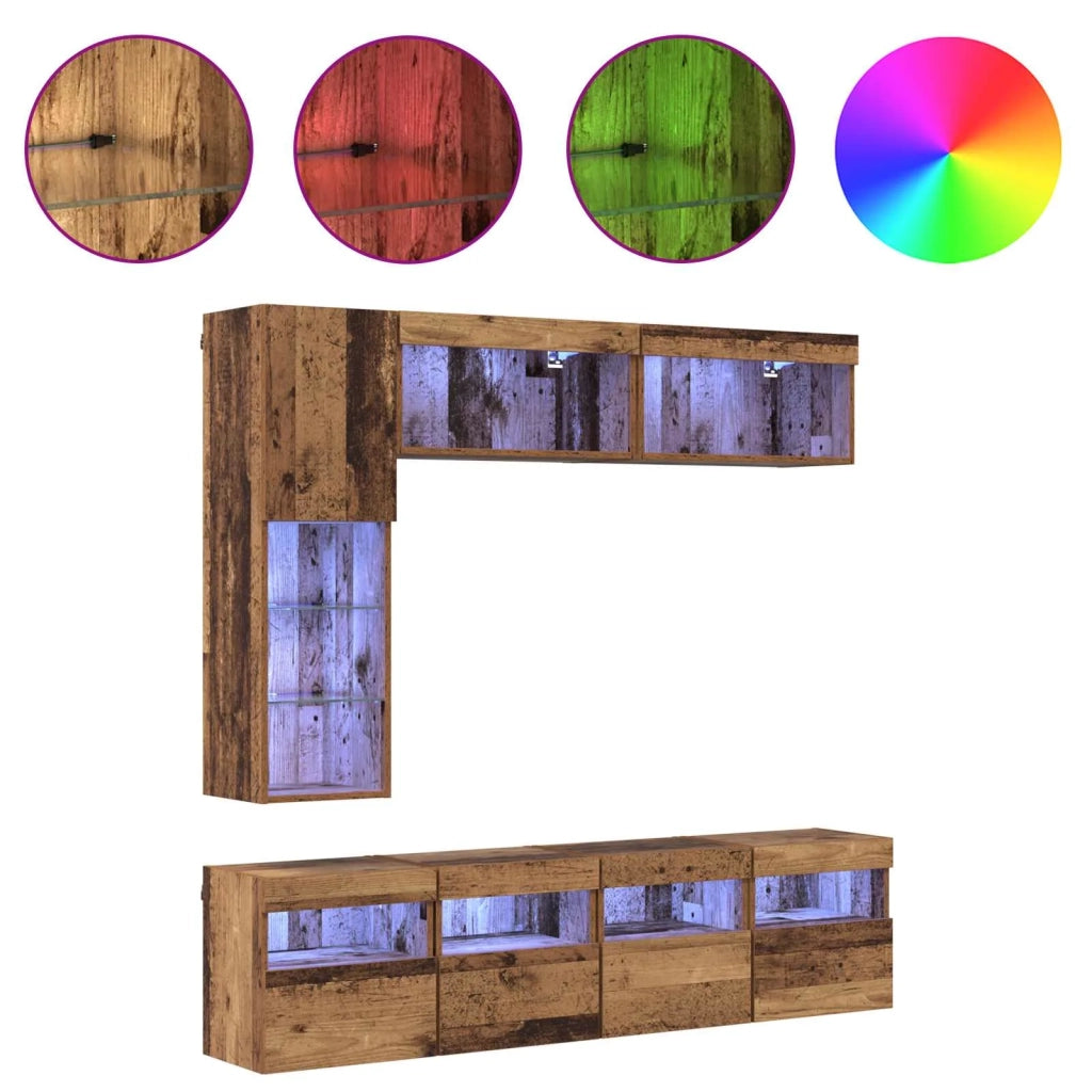 Mobile TV con led 7 pcs Legno vecchio Legno multistrato