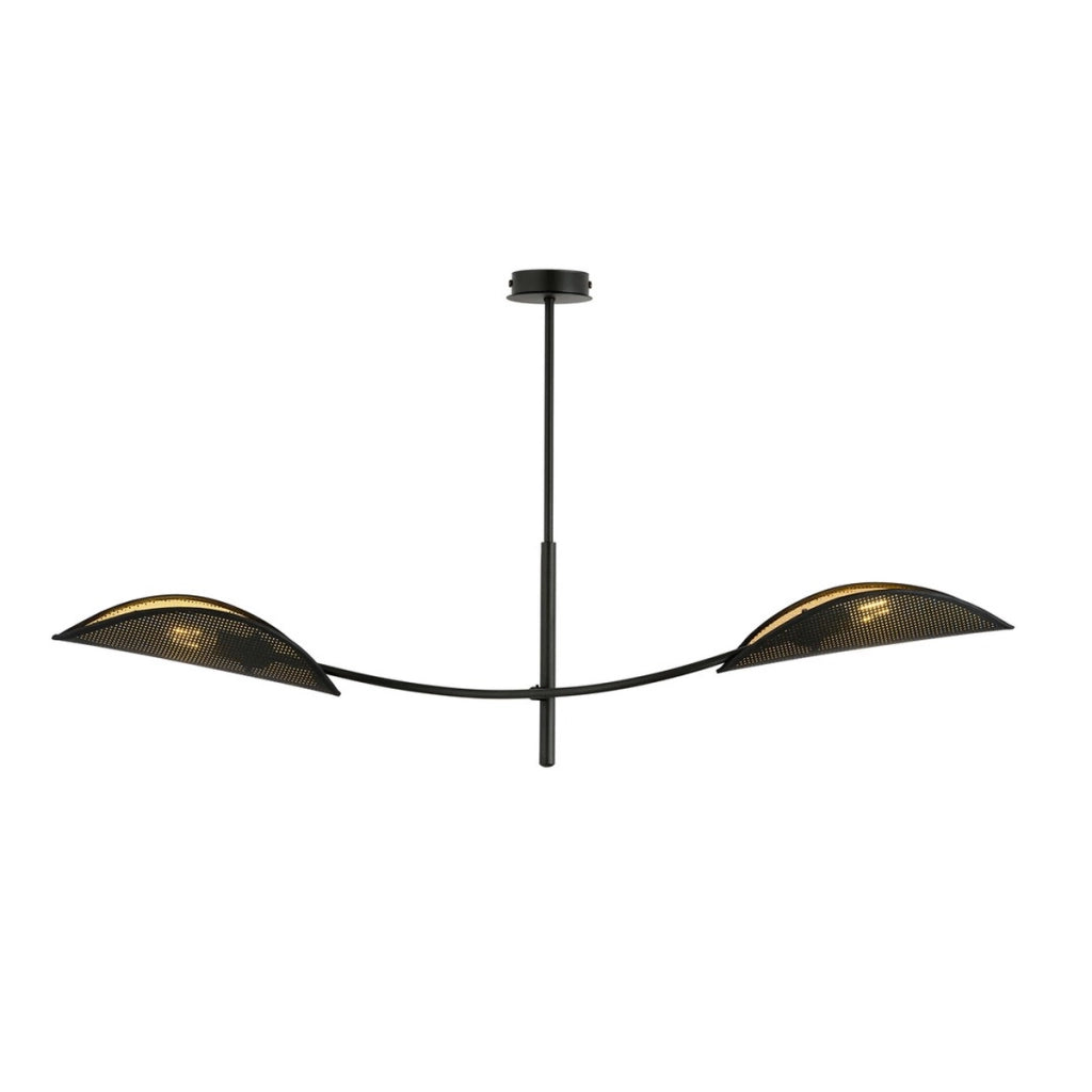 Lampada a sospensione Lotus in acciaio nero e oro