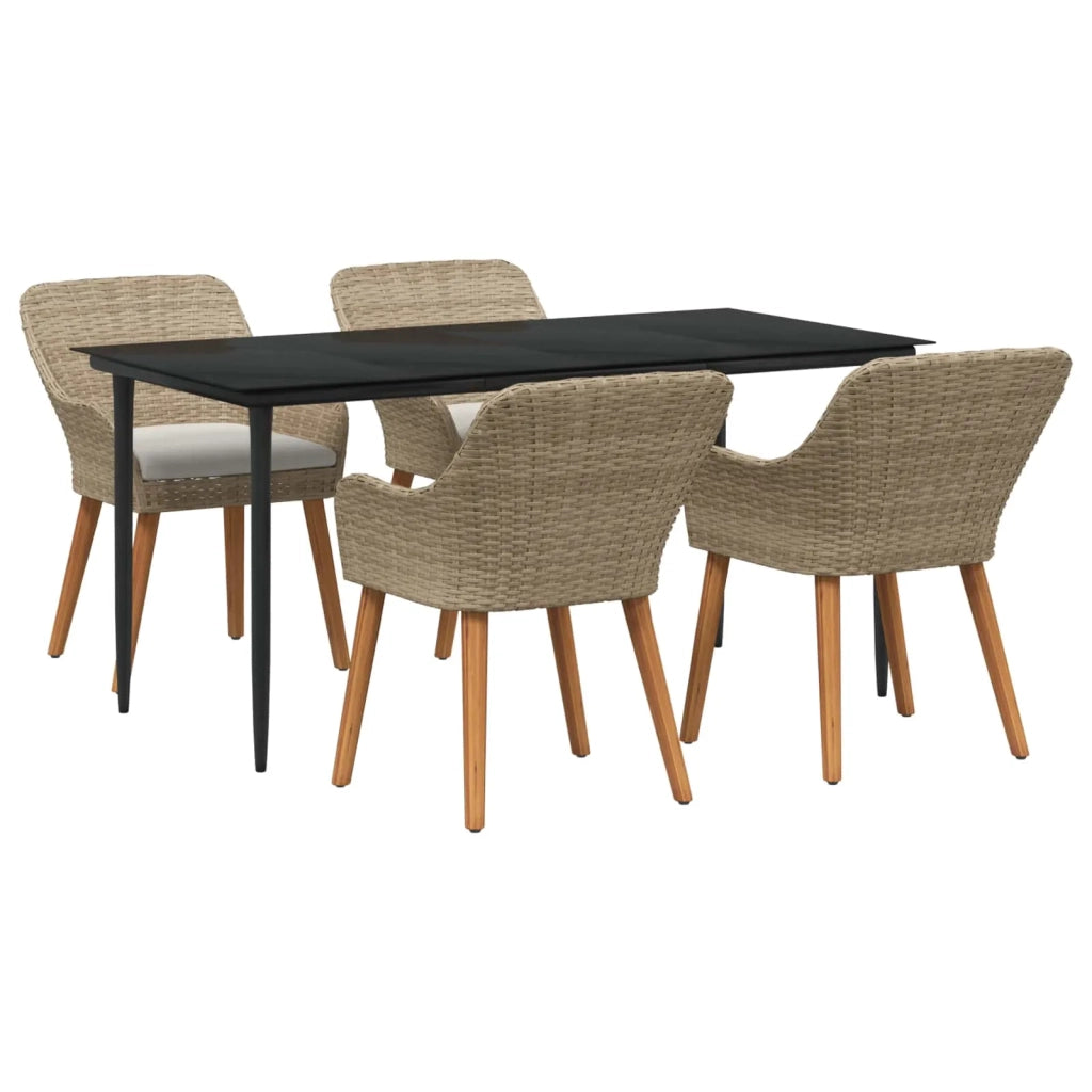 Set da Pranzo per Giardino con cuscino 5 pcs Beige polyrattan 3261694
