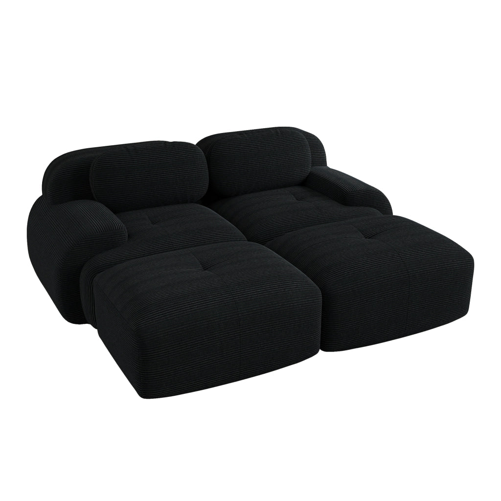 Divano 2 Posti con Chaise Longue in Velluto a Coste ¨C MINIMAL ¨C Nero, Braccioli Ergonomici, Modulare