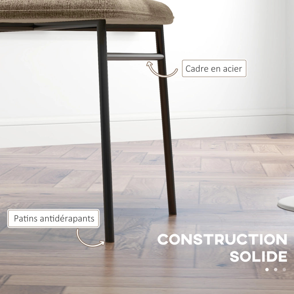 Set 2 Sedie da Pranzo ¨C Xylo ¨C Seduta Imbottita Tessuto Effetto Lino Gambe Acciaio Marrone Chiaro