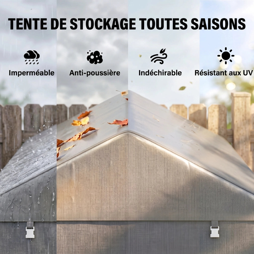 Capanno Porta Attrezzi e Tenda Garage per Bici e Moto con Copertura Anti-UV, 1.6x2m, Grigio Chiaro