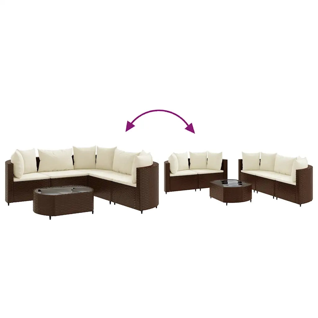 Set Divano da Giardino 6 pz con Cuscini Marrone in Polyrattan