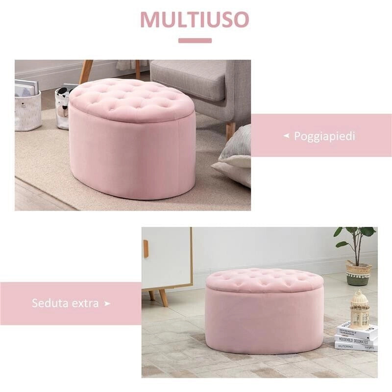 POUF CONTENITORE OVALE TRAPUNTATO IN VELLUT 71X52X42CM ROSA
