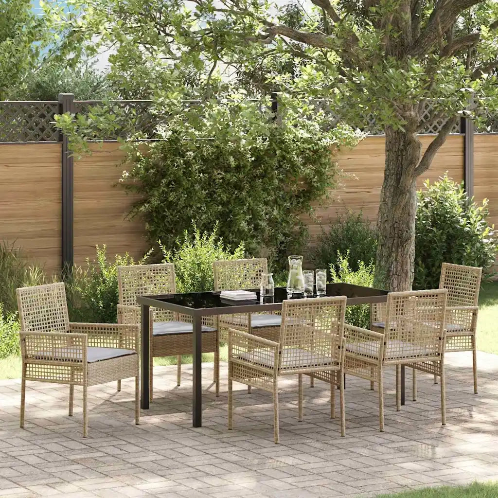 Set da Pranzo per Giardino con cuscino 7 pcs Beige polyrattan