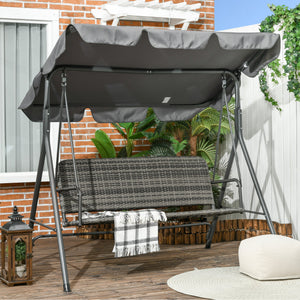 Dondolo da Giardino 3 Posti 167x112x153 cm con Tettuccio Regolabile in Rattan PE Grigio Scuro