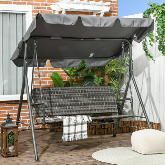 Dondolo da Giardino 3 Posti 167x112x153 cm con Tettuccio Regolabile in Rattan PE Grigio Scuro