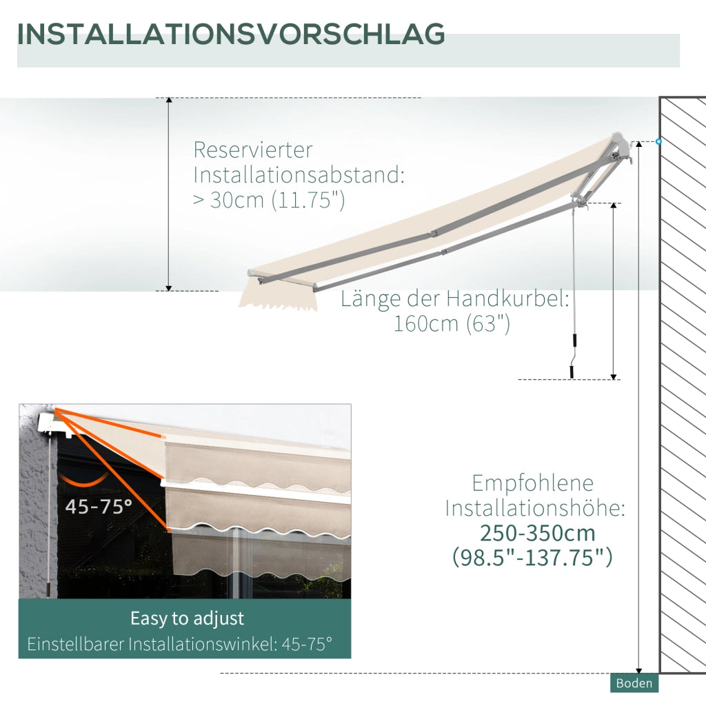 EasyComfort Tenda da Sole a Bracci per Esterno con Manovella, Metallo e Poliestere, 3x2.5m Beige