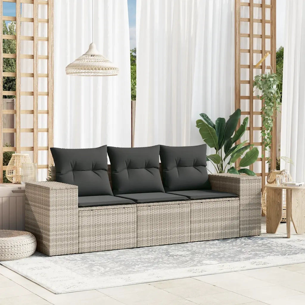 Set Divano da Giardino 3pz | Set Salotto da Giardino con Cuscini Grigio Chiaro Polyrattan