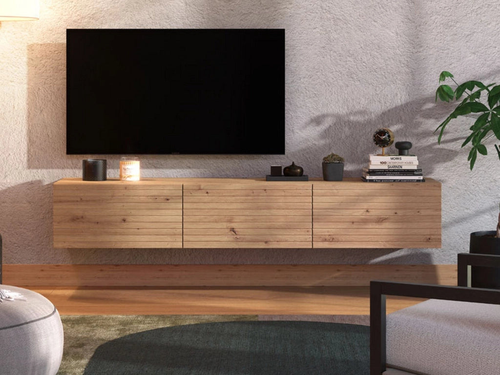 Melazzo, Mobile Porta tv un Ripiano, 192x41.5x32h cm Marrone Rovere Nodi