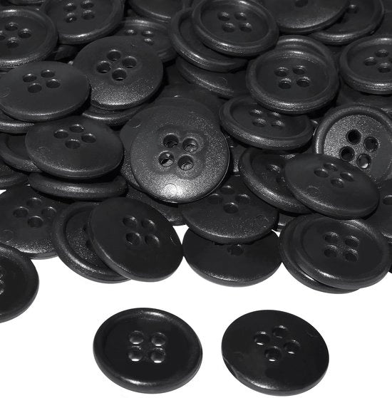 Set di 100 viti da cucire, circolari, Ø15x3 mm, con 4 fori - nero, 24L L24 - plastica - apertura 2 mm
